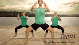  Presentation with group of people silhouettes walking - Cool new slide deck with male gymnastic - group of young people having backdrop and a  colored foreground