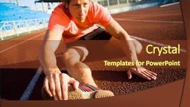  Presentation with treadmill - Beautiful presentation theme featuring male gymnastic - young athlete stretching backdrop and a tawny brown colored foreground