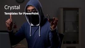  Presentation with firewall - Presentation design featuring male-hacker-hacking-security-firewall background and a dark gray colored foreground