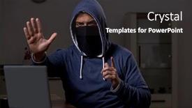  Presentation with firewall - Theme with male-hacker-hacking-security-firewall background and a dark gray colored foreground