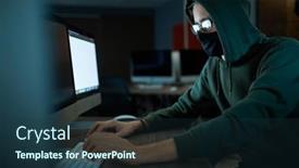  Presentation with hacker - Colorful slide deck enhanced with male-hacker-in-hood-holds backdrop and a tawny brown colored foreground