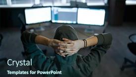  Presentation with hacker - Slide deck featuring male-hacker-in-hood-sitting background and a wine colored foreground