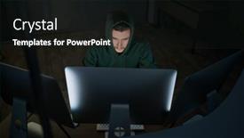  Presentation with computer hacker - Beautiful theme featuring male-hacker-in-hood-works backdrop and a wine colored foreground