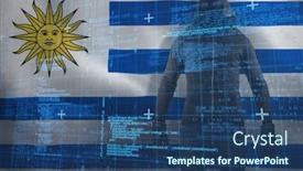  Presentation with uruguay - Beautiful slide set featuring male hacker wearing black hoodie while standing against digitally generated uruguay national flag backdrop and a ocean colored foreground