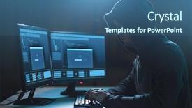  Presentation with computer attack - Presentation design having male hacker with progress load background and a ocean colored foreground