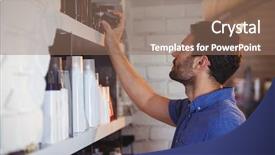  Presentation with hair dresser - PPT layouts enhanced with male hair dresser selecting gel from shelf at a salon background and a coral colored foreground