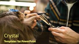  Presentation with haircut - PPT layouts having male-hairdresser-providing-a-haircut background and a tawny brown colored foreground