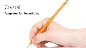  Presentation with yellow wood - Presentation with male hand and yellow wood pencil background and a white colored foreground