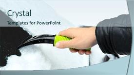  Presentation with car cleaning - PPT theme featuring male hand cleaning snowy car background and a sky blue colored foreground