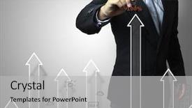  Presentation with stock market - Colorful slide set enhanced with male hand drawing a graph backdrop and a light gray colored foreground