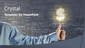  Presentation with dollar sign - Amazing presentation design having male hand giving thumb up sign for dollar backdrop and a dark gray colored foreground