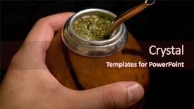  Presentation with hand holding puzzle piece - Amazing presentation theme having male hand holding argentinean calabash backdrop and a wine colored foreground