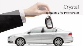  Presentation with car body repairer holding - PPT theme consisting of male-hand-holding-car-keys background and a white colored foreground