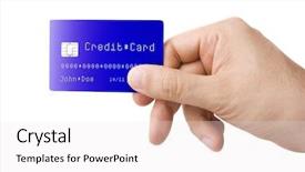  Presentation with credit card - PPT theme consisting of male hand holding credit card background and a white colored foreground