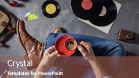  Presentation with leather shoes - Slide deck featuring male-hand-holding-cup background and a tawny brown colored foreground