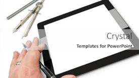  Presentation with hand holding pencil - PPT theme consisting of male-hand-holding-mechanical-pencil background and a white colored foreground