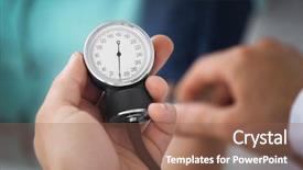  Presentation with medical amputation hand amputated - Slide deck consisting of male hand holding medical manometer background and a violet colored foreground