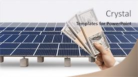  Presentation with solar farm - Presentation theme consisting of male-hand-holding-money background and a light gray colored foreground