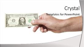  Presentation with dollar - Cool new slides with male hand holding one dollar backdrop and a white colored foreground