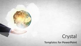  Presentation with hand holding earth - Theme featuring male hand holding our earth background and a white colored foreground