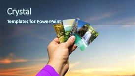  Presentation with four seasons change - Beautiful PPT theme featuring male hand holding seasons cards backdrop and a  colored foreground