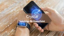  Presentation with cryptocurrency - Slide deck featuring male hand holding smart background and a coral colored foreground