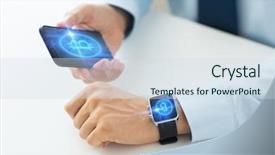  Presentation with cryptocurrency - Presentation design consisting of male hand holding smart background and a sky blue colored foreground