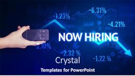  Presentation with hiring - Presentation theme having male-hand-holding-wireless-peripheral background and a navy blue colored foreground