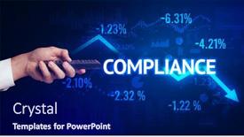  Presentation with compliance - Audience pleasing presentation theme consisting of male-hand-holding-wireless-peripheral backdrop and a navy blue colored foreground