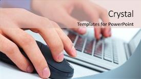  Presentation with black hand - Audience pleasing PPT theme consisting of male hand on mouse backdrop and a lemonade colored foreground