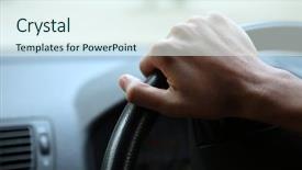  Presentation with wheel - PPT theme having male hand on steering wheel background and a sky blue colored foreground