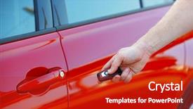  Presentation with public alarm - Audience pleasing slide set consisting of male hand pressing alarm button backdrop and a crimson colored foreground