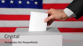  Presentation with american flag - Beautiful slide deck featuring male hand putting voting ballot backdrop and a light gray colored foreground
