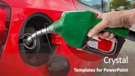  Presentation with refilling - Colorful PPT theme enhanced with power up - male hand refilling automobile fuel backdrop and a tawny brown colored foreground