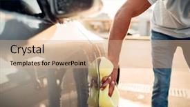  Presentation with audi car from the future - Colorful slide deck enhanced with male hand rubbing the car backdrop and a coral colored foreground