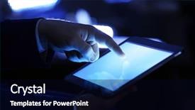  Presentation with tablet - Presentation theme with male hand touching screen tablet background and a black colored foreground
