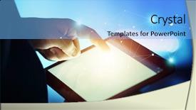  Presentation with tablet - Colorful PPT theme enhanced with male hand touching screen tablet backdrop and a light blue colored foreground