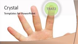  Presentation with hand touching finger digital - PPT layouts with male hand touching the start background and a white colored foreground