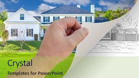  Presentation with turning page - PPT theme featuring male hand turning page background and a yellow colored foreground