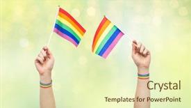  Presentation with rainbow lgbt - Cool new PPT layouts with male hand wearing gay pride backdrop and a soft green colored foreground