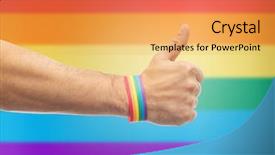  Presentation with gay pride - Audience pleasing PPT theme consisting of male hand wearing gay pride backdrop and a yellow colored foreground