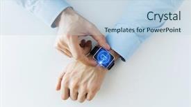  Presentation with cryptocurrency - Presentation theme having male hand wearing smart background and a lemonade colored foreground