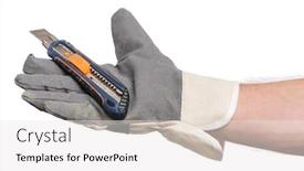  Presentation with working - Colorful slide set enhanced with male-hand-wearing-working-glove backdrop and a white colored foreground