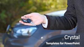  Presentation with car key - Presentation theme featuring male hand with car key background and a ocean colored foreground