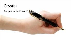  Presentation with fountain pen - Amazing PPT theme having male-hand-with-fountain-pen backdrop and a white colored foreground