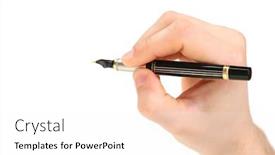  Presentation with fountain pen - Presentation design consisting of male-hand-with-fountain-pen background and a sky blue colored foreground