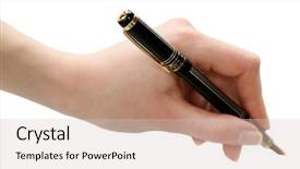  Presentation with fountain pen - Colorful PPT theme enhanced with male hand with fountain pen isolated on white backdrop and a soft green colored foreground