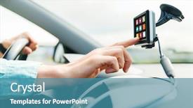  Presentation with gadget - Colorful PPT theme enhanced with male hand with menu backdrop and a teal colored foreground