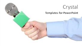  Presentation with microphone - Theme with male-hand-with-microphone-isolated background and a white colored foreground