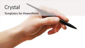  Presentation with waiter hand in white glove - Presentation theme with male hand with pen isolated background and a  colored foreground